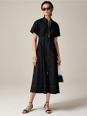 NWT J.Crew Zip-Up Shirt-Dress in Cotton Poplin Size 18 Black